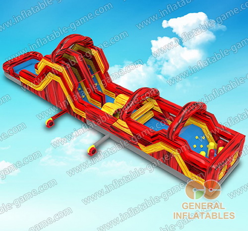 Yellow and red marble obstacle course with pool