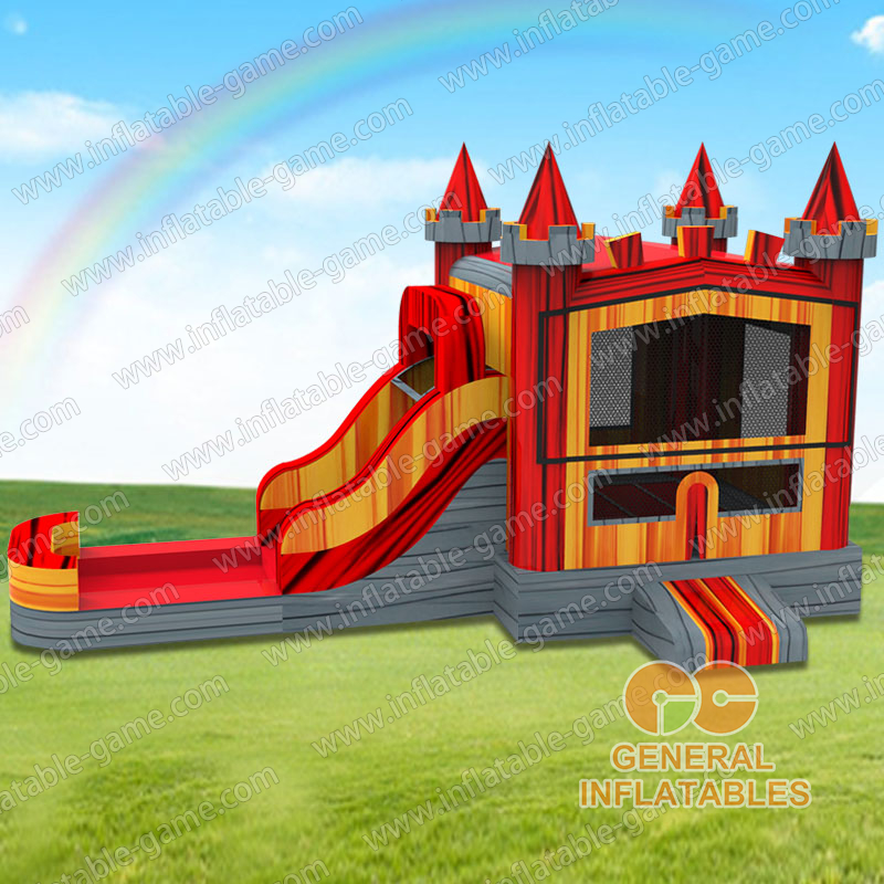 Red marble castle inflatable combo wet and dry