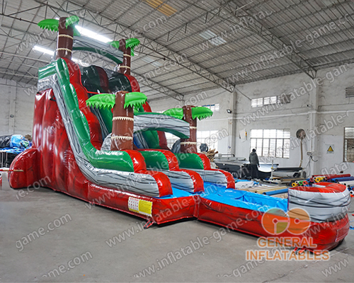 Jungle water slide with removable pool